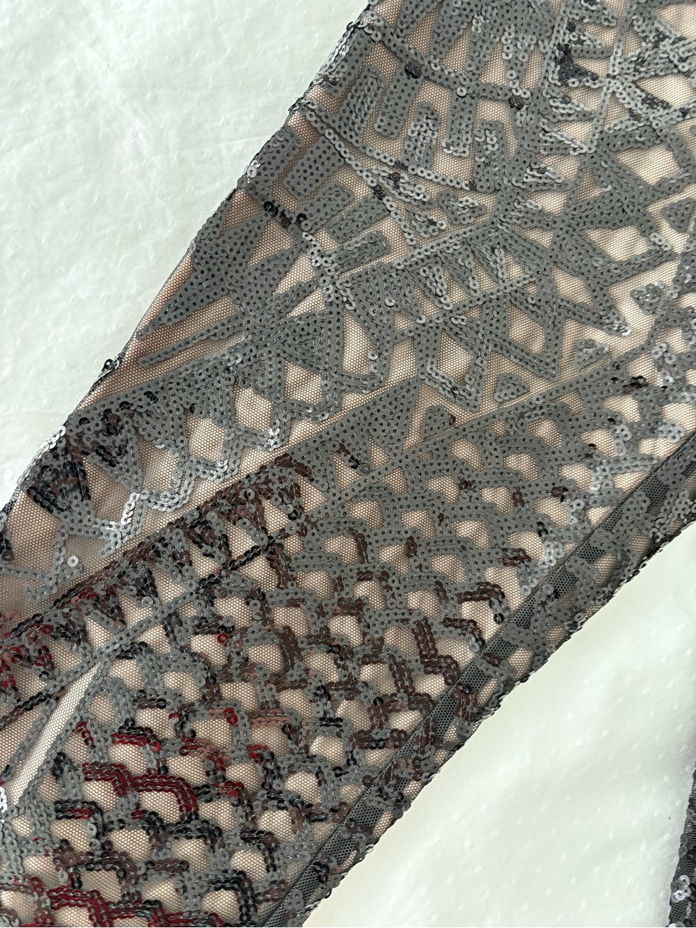 Sequined Geometric Mesh Legging Nude Lining